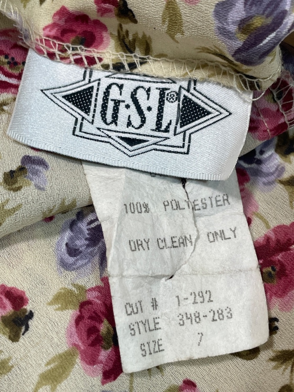 Women’s Vintage G•S•L Cream/Off White Purple Pink Floral Full Maxi Skirt Size 7 - Picture 6 of 11